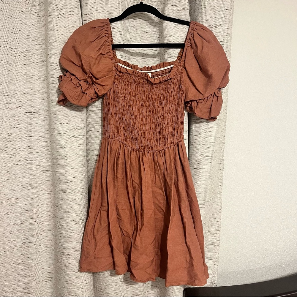 Rust Puff Sleeve Dress
